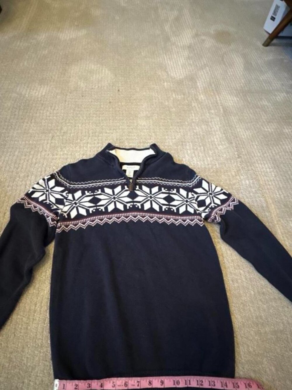 Aspen Men's Navy Fair Isle Snowflake Quarter Zip Sweater S